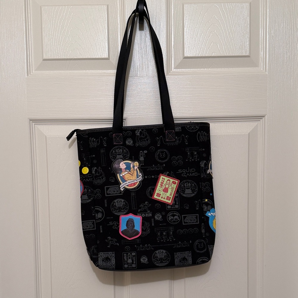 Black Graphic Squid Game Tote Bag